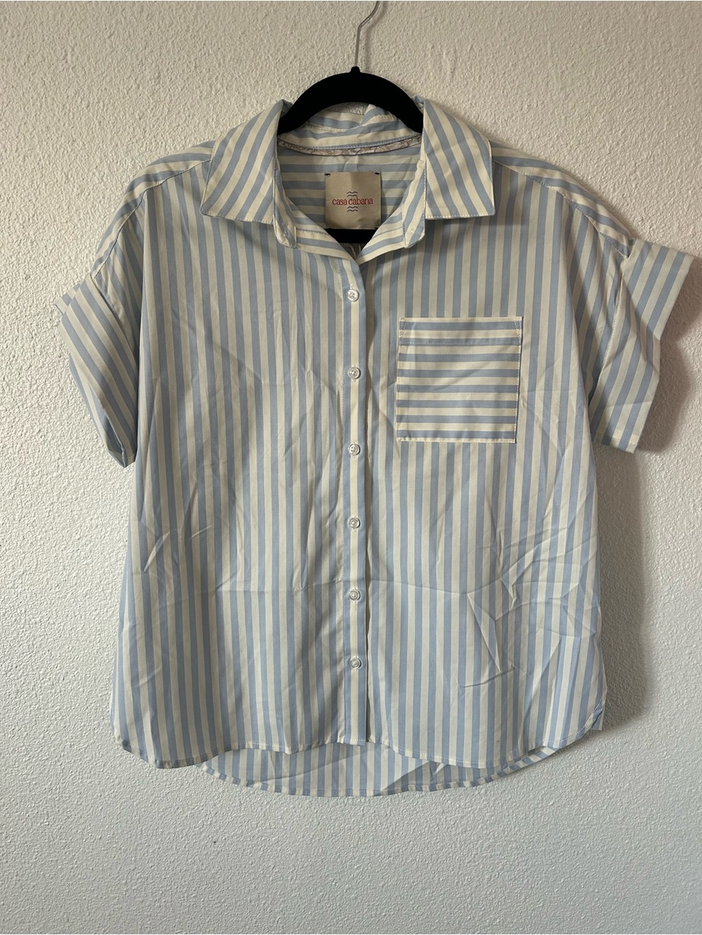 Casa cabana blue and white striped button down shirt sz small